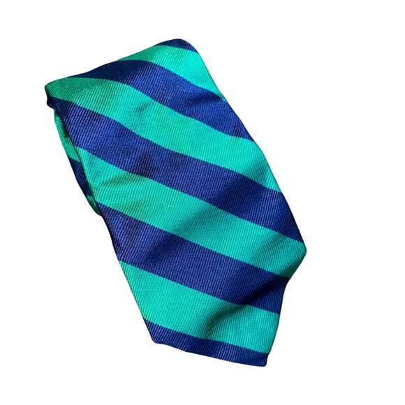 J. Crew Tie 100% English Silk Striped Blue and Green Preppy Casual Teacher Dad - Picture 2 of 4
